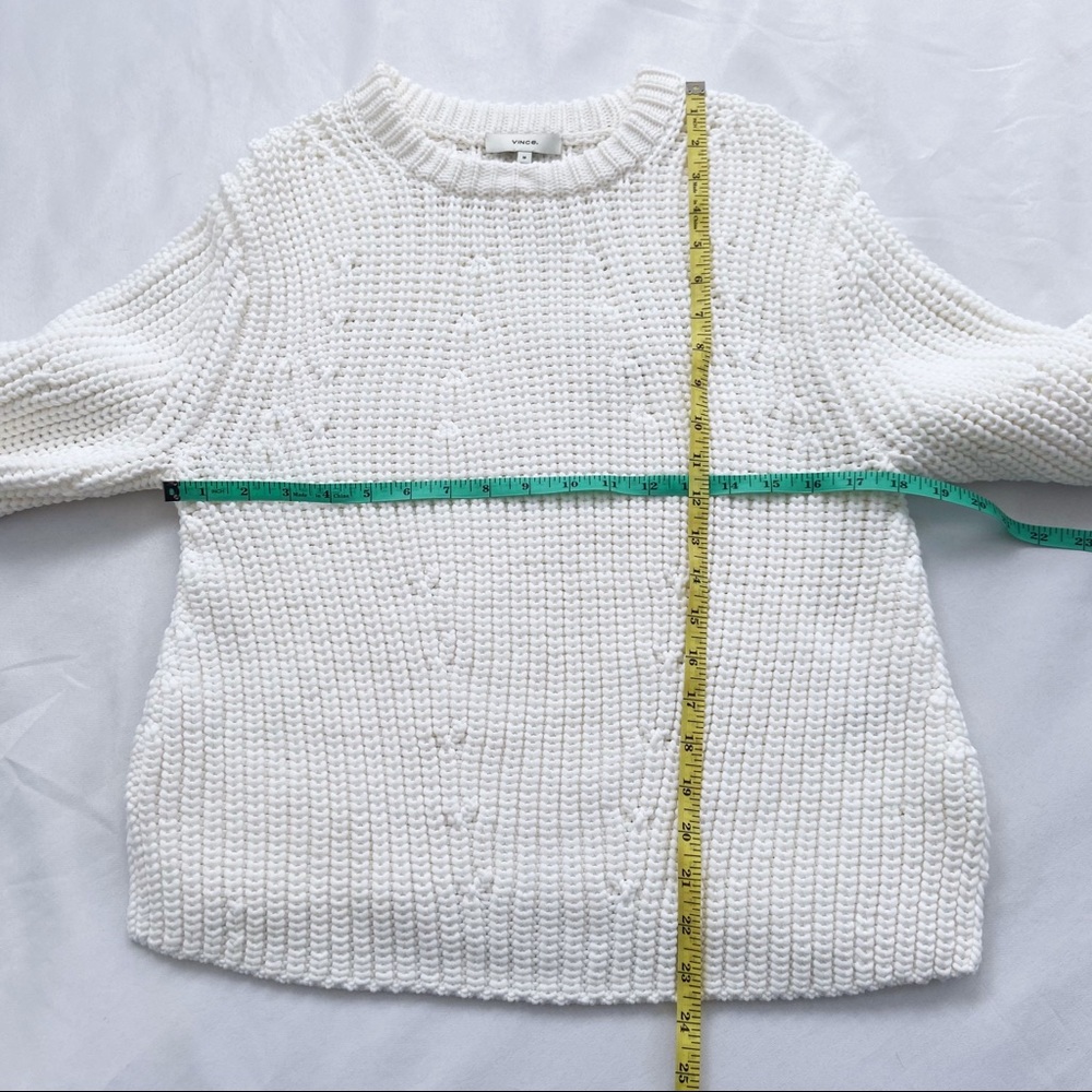 ❤️SOLD NWT Vince White Chunky Knit Slit Hem Crew Neck Cotton Blend Sweater M - Picture 7 of 8